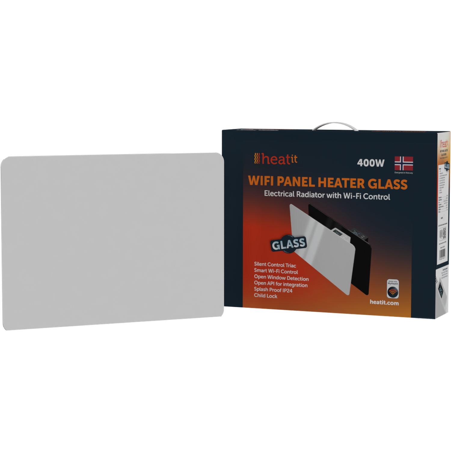 Heatit WiFi Flächenheizung Glass 400W (Weiß)