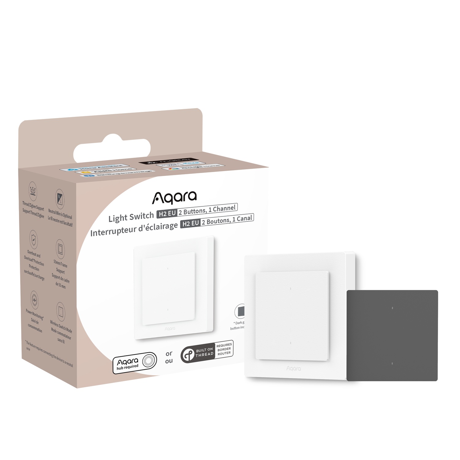Aqara Light Switch H2 EU 2 Tasten, 1 Kanal, Offline (Zigbee, Matter over Thread)