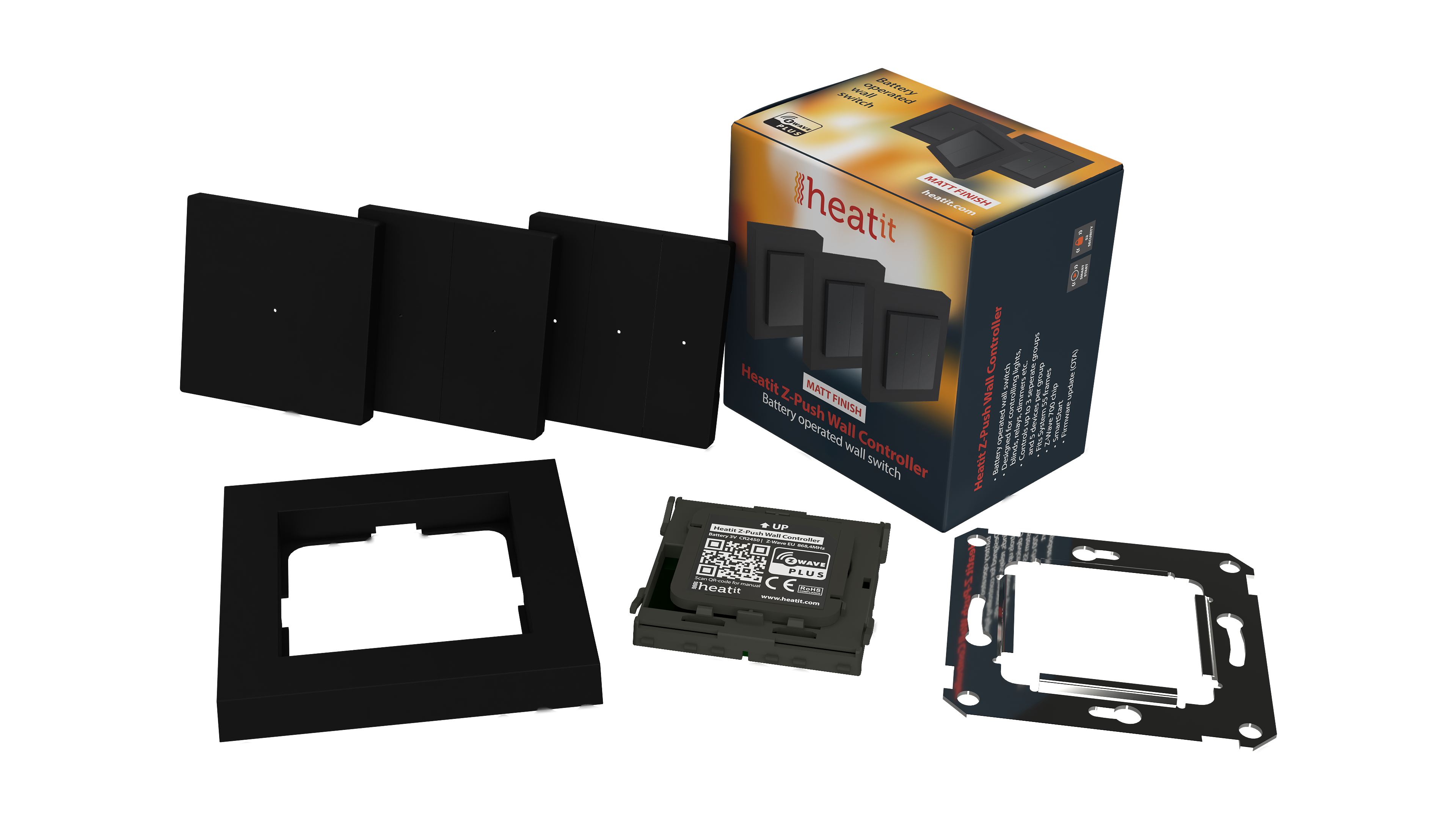 Heatit Z-Push Wall Controller Z-Wave 700er Serie (Schwarz Matt)