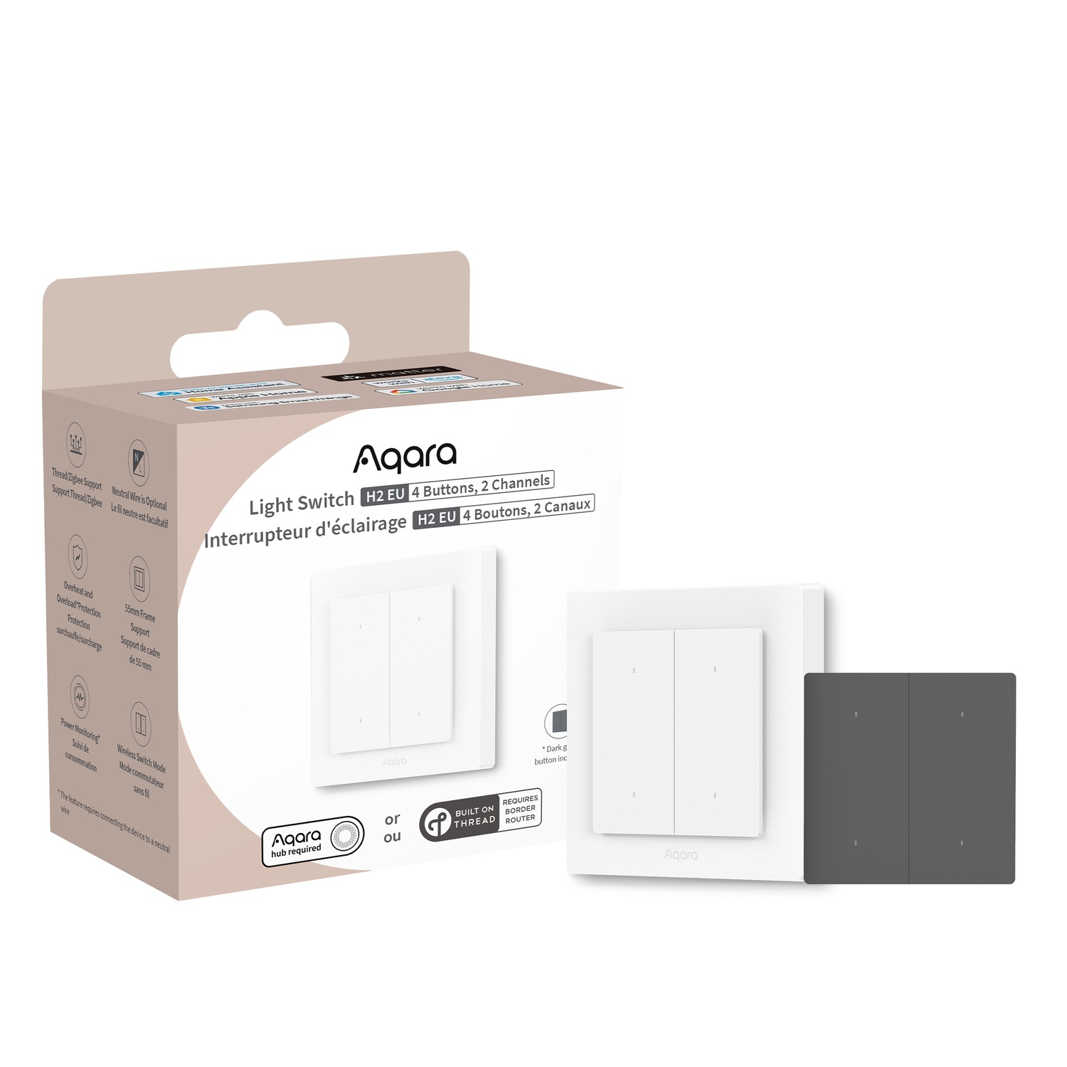 Aqara Light Switch H2 EU 4 Tasten, 2 Kanäle, Offline (Zigbee, Matter over Thread)