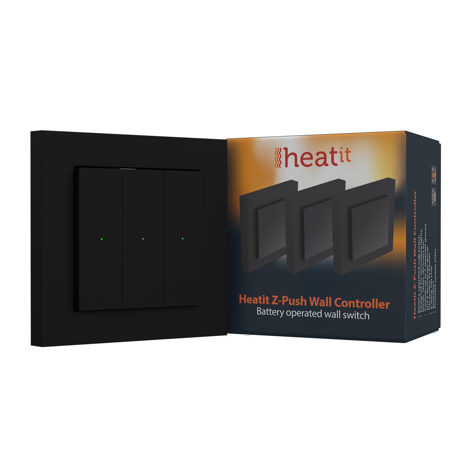 Heatit Z-Push Wall Controller Z-Wave 700er Serie (Schwarz Matt)